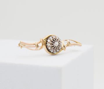 Broche - 18 karaat Geel goud, Witgoud Diamant (Natuurlijk), Handtassen en Accessoires, Antieke sieraden