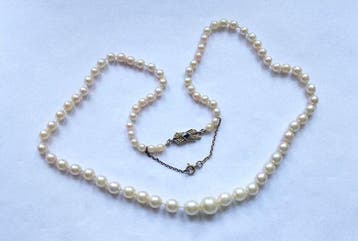 Collier de perles or blanc 18 carats - perles Akoya - saphir