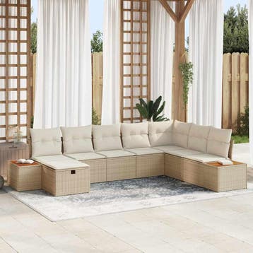 vidaXL Tuinbank Set 9 st Beige poly rattan, Verzenden