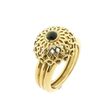 Vintage gouden ring met toermalijn, Handtassen en Accessoires, Ringen, Gebruikt, 19 tot 20, Ophalen of Verzenden, Met edelsteen