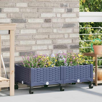 vidaXL Tuin planter met wielen Blauw Grijs 80 x 40 x 33 cm, Verzenden, Nieuw