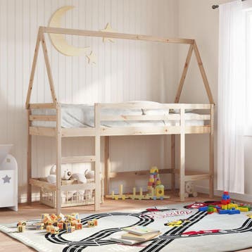 vidaXL Halfhoogslaper met ladder en bedhuis grenenhout, Verzenden