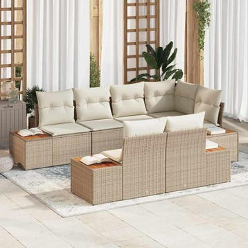 vidaXL Tuinbank Set 7 st 7-Aantal zitplaatsen Beige en Crème, Verzenden
