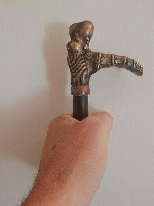 Wandelstok - hout brons - Defensie 1930, Antiek en Kunst, Antiek | Overige Antiek