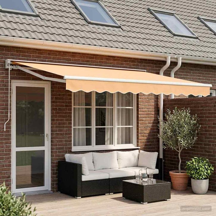 vidaXL Handmatig uitschuifbare luifel Zand 5 × 3,5 m, Jardin & Terrasse, Protection solaire, Envoi
