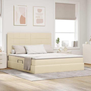 vidaXL LED opbergbed met matras Crème 160 x 200 cm Stof, Verzenden