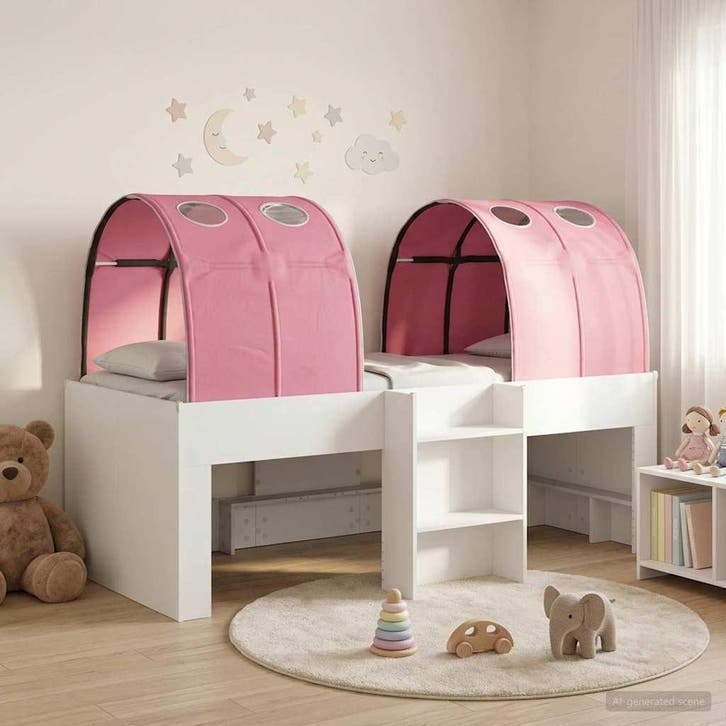vidaXL Bed met Tunnel 3 st Wit en Roze Bewerkt hout, Huis en Inrichting, Slaapkamer | Bedden, Nieuw, Verzenden