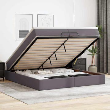 vidaXL Ottoman bed met matrassen 200x200cm kunstleer grijs, Verzenden