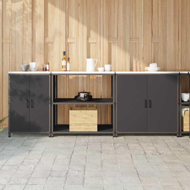 vidaXL Keukenopbergsysteem met plank Anders 3 pcs Zwart, Huis en Inrichting, Kasten | Overige, Nieuw, Verzenden