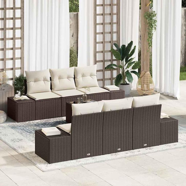 vidaXL Tuinbank Set met kussen 8 pcs Bruin en Crème poly, Tuin en Terras, Tuinsets en Loungesets, Nieuw, Verzenden