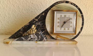 Vintage Art Deco Marble & Onyx Mantel Clock French Style -