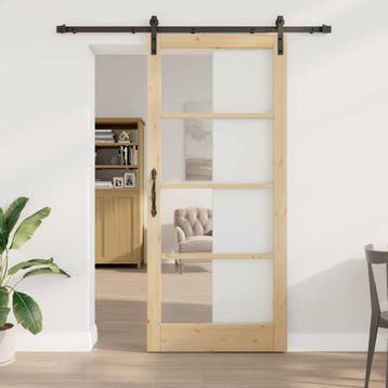 vidaXL Schuifdeur ORKDAL Natuurlijk en zwart 93 x 211 cm, Doe-het-zelf en Bouw, Verzenden, Nieuw