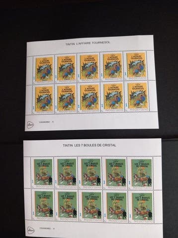 Tintin Hergé Moulinsart 2 Planches Timbres Laffaire