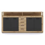 Dressoir  190 cm Breed-Antraciet Eiken Antraciet Eiken, Huis en Inrichting, Kasten | Dressoirs, Verzenden, 150 tot 200 cm, Nieuw