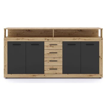 Dressoir  190 cm Breed-Antraciet Eiken Antraciet Eiken, Verzenden, 150 tot 200 cm, Nieuw, 25 tot 50 cm