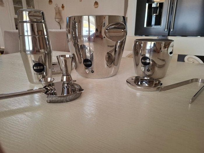 Alessi - Drankservies (9) - Staal, Chroom - Barset van, Antiquités & Art, Antiquités | Ustensiles de cuisine