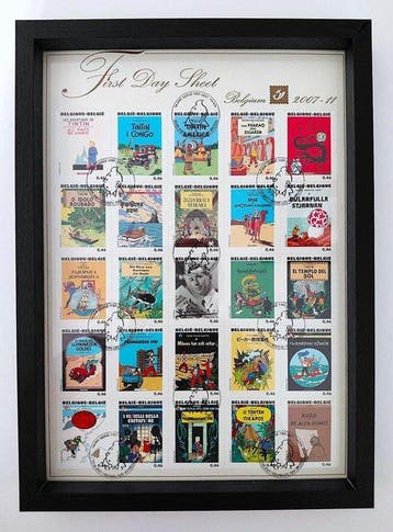 Hergé - 1 Blad met 25 gefrankeerde postzegels 1e Dag + De, Boeken, Nieuw