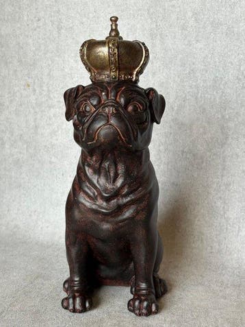 Beeld, Bull Dog met kroon 28.5 cm - 28.5 cm - Hars