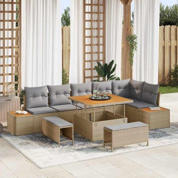 vidaXL Tuinbank Set 9 st 8-Aantal zitplaatsen Beige en, Verzenden