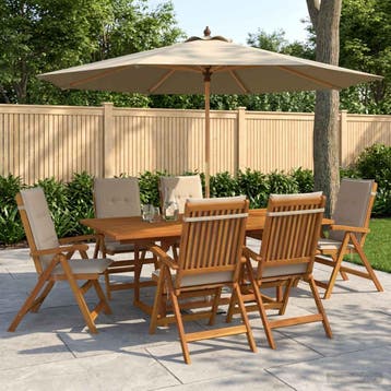 vidaXL Buiten Eetset met Parasol 8 st 6-zits Crèmewit, Verzenden, Nieuw