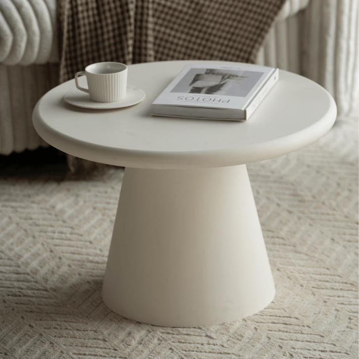 Salontafel Mangohout Rond Maya Microcement 60 Wit cm, Maison & Meubles, Tables | Tables de salon, Envoi