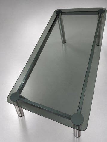 Table - piano en verre fumé - Table vintage, plateau en