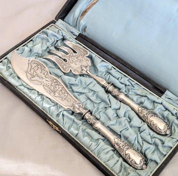 Serveerset voor vis (2) - .800 zilver - Zonder reserveprijs, Antiek en Kunst