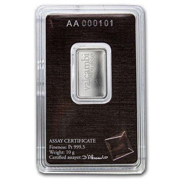 10 gram - Platina .999 - 10 Gram Valcambi Suisse Platinum, Postzegels en Munten