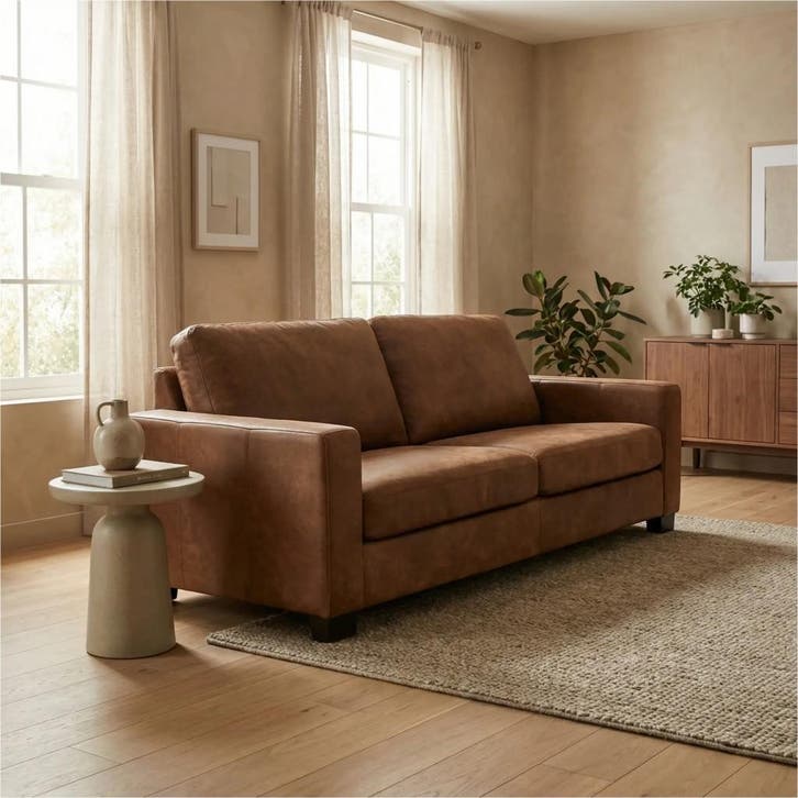 Leren bank Energy - 3 zits - Kenia Brown (bruin) - Poten, Huis en Inrichting, Zetels | Zetels, 200 tot 250 cm, 75 tot 100 cm, Nieuw