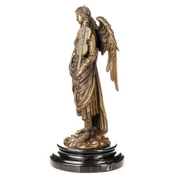 Figuur - Bronzefigur Engel mit Violine und Feder - 32 cm -