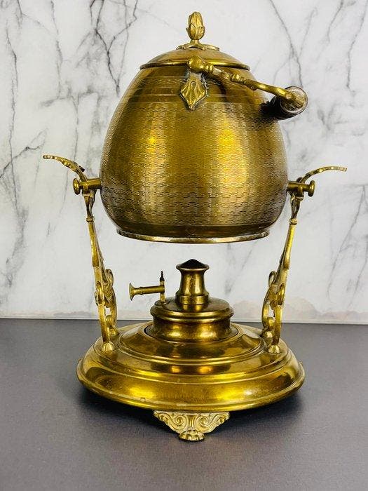 Waterkoker op standaard en brander - Victoriaanse koperen, Antiquités & Art, Antiquités | Autres Antiquités