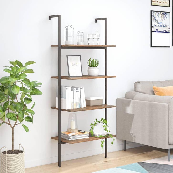 vidaXL Ladderrek met 4 schappen 64x35x152,5 cm donkerbruin, Huis en Inrichting, Kasten | Boekenkasten, Nieuw, Verzenden
