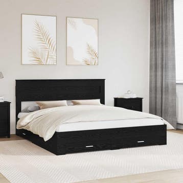 vidaXL Bedframe met lade Zwart Eiken 180 x 200 cm Bewerkt, Verzenden, Nieuw