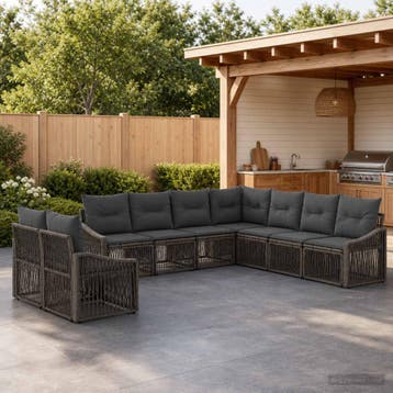 vidaXL Tuinbank Set 9 st Grijs poly rattan, Verzenden