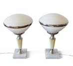 Tafellamp (2) - gechromeerd metaal, marmer,kristal