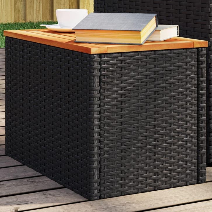 vidaXL Tuinbijzettafels 2 st 55x34x37 cm hout poly rattan, Tuin en Terras, Tuintafels, Nieuw, Verzenden