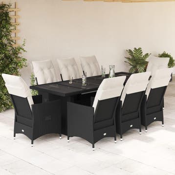 vidaXL 9-delige Bistroset met kussens poly rattan zwart, Verzenden, Nieuw