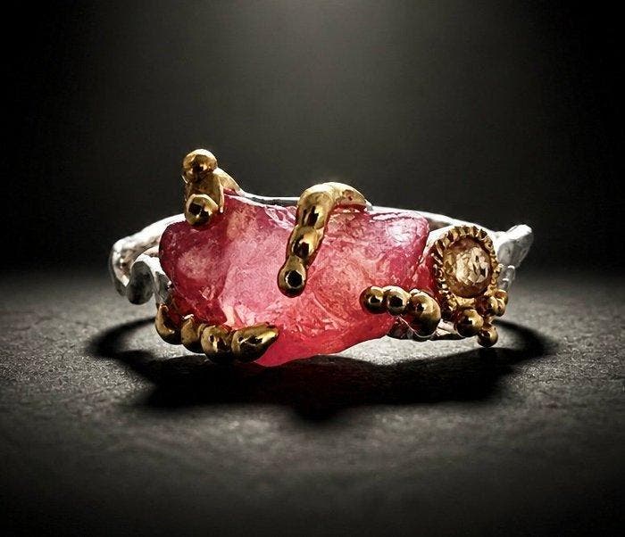 925 zilver, robijn, saffier - Ring, Verzamelen, Mineralen en Fossielen