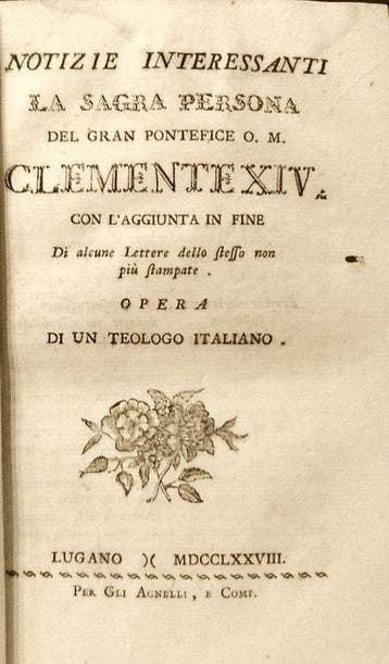 Benoffi Francesco - Notizie sul Gran Pontefice Clemente XIV.
