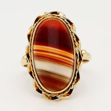 Ring - 14 karaat Geel goud - Agaat, Nieuw
