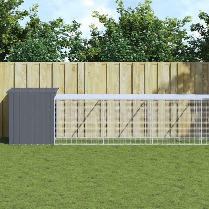 vidaXL Kippenhok met ren 110x1017x110 cm staal antraciet, Dieren en Toebehoren, Knaagdieren en Konijnen | Hokken en Kooien, Nieuw