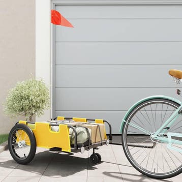 vidaXL Fietstrailer oxford stof en ijzer geel, Verzenden, Nieuw