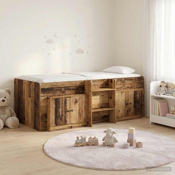 vidaXL Loft Bed Frame met Kast met opslag 3 st Oud hout, Verzenden, Nieuw