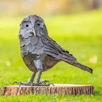 Sculptuuur voor buiten, Grote metalen uil - 370 mm - Metaal
