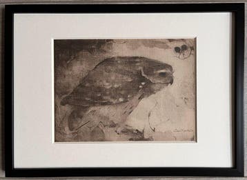 Jan Mankes (1889-1920) - Roofvogel op Tak 1923 (Mooi, Antiek en Kunst