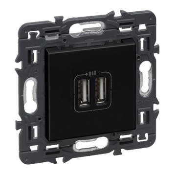 Legrand Stopcontact met 2 USB Type A poorten Zwart Volledig, Doe-het-zelf en Bouw, Verzenden, Nieuw