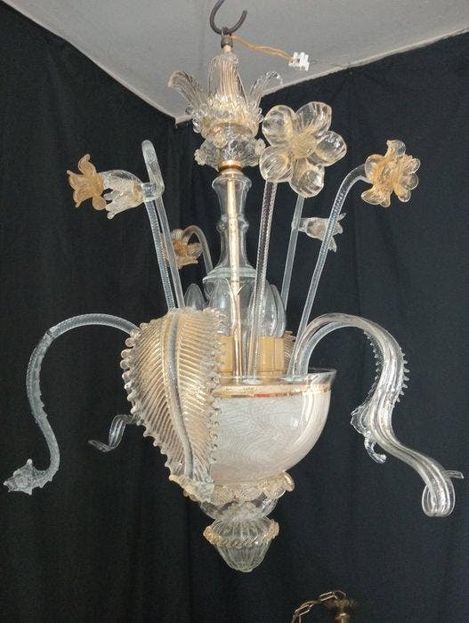 Lampe - Lustre en verre soufflé - Murano fusion en or, Antiquités & Art, Curiosités & Brocante