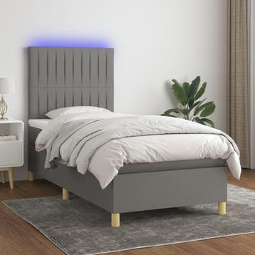 vidaXL Boxspring met matras en LED stof donkergrijs 90x200, Verzenden, Nieuw