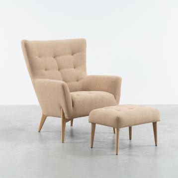 Fauteuils met eiken frame - Relaxfauteuils met voetenbank, Huis en Inrichting, 100 tot 125 cm, Modern, minimalistisch, scandinavisch, deens, retro