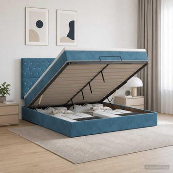 vidaXL Ottoman bed met matras Donkerblauw 140 x 200 cm, Verzenden